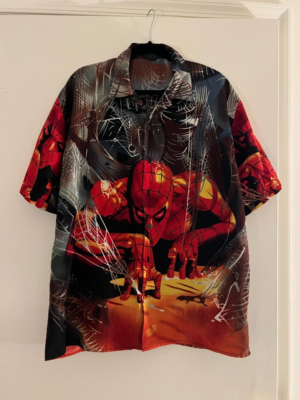 Spiderman Red and Black Graphic Button-Down Shirt